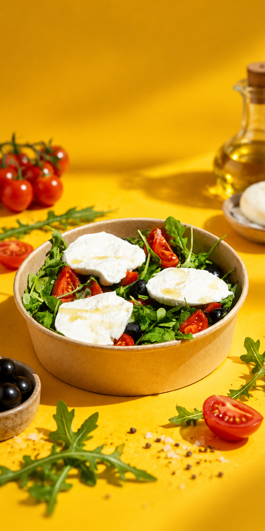 Bivalymozzarella saláta rukkolával és koktélparadicsommal