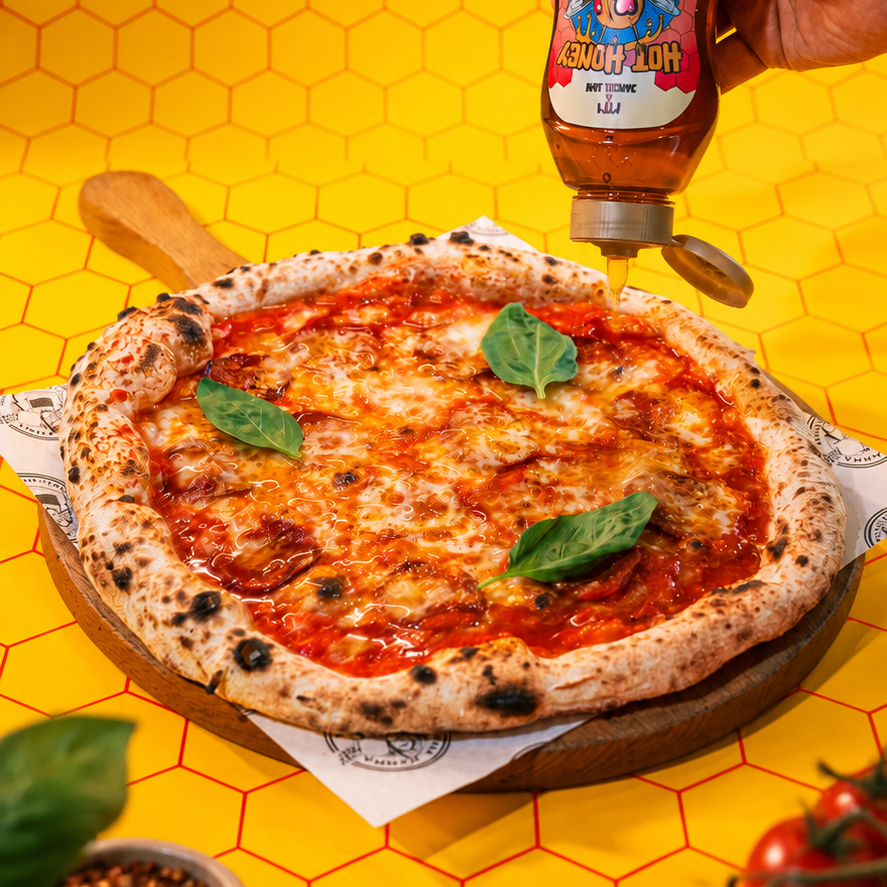 Hot Honey Pizza paprikás szalámival, mozzarellával és csípős mézzel