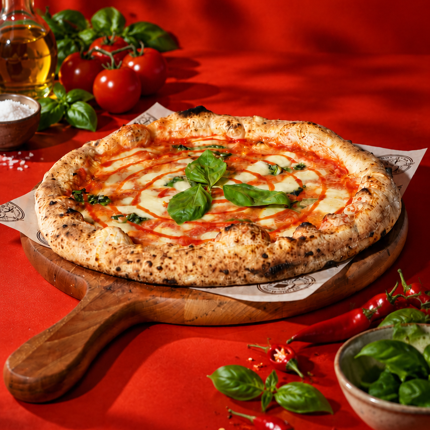 Mérges Margherita pizza extraerős chili szósszal, mozzarellával és parmezánnal