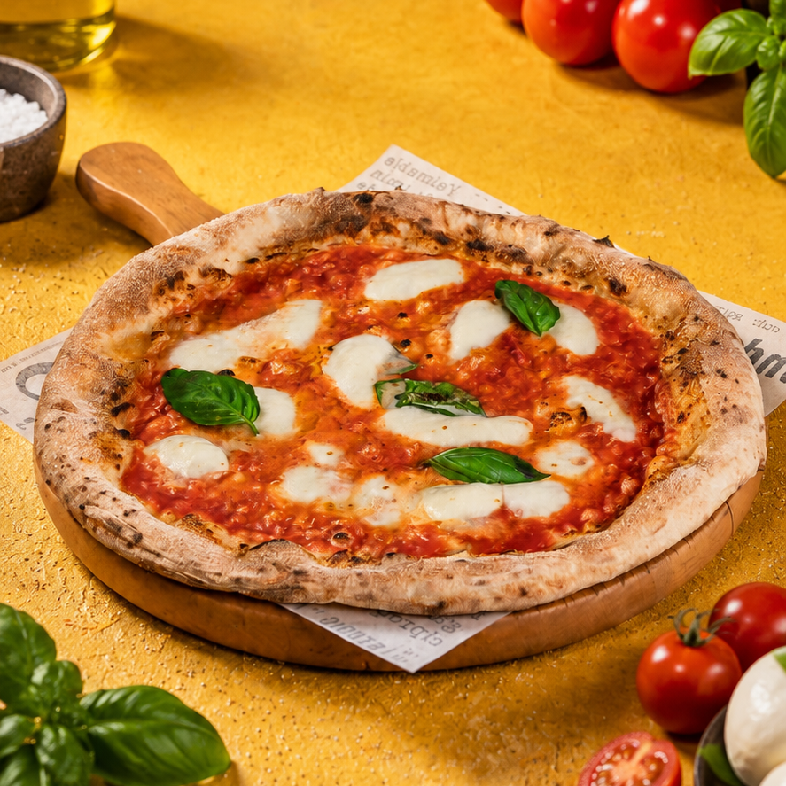 Margherita pizza paradicsommal, mozzarellával és bazsalikommal