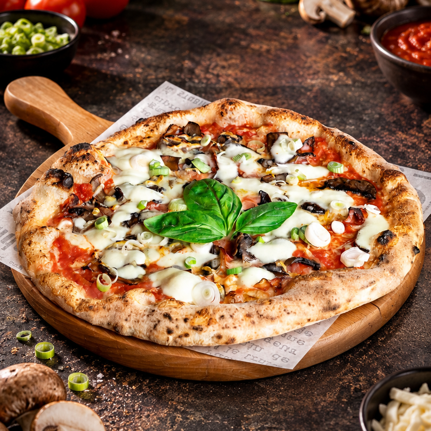 Speck e Funghi pizza Speck sonkával, gombával és mozzarellával